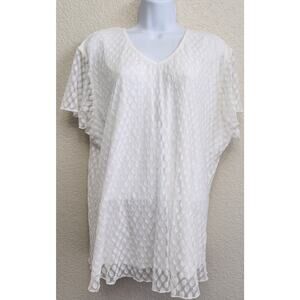 Shannon Ford New York White Dot Lace Lined Top 2X Plus Lightweight Soft Stretch